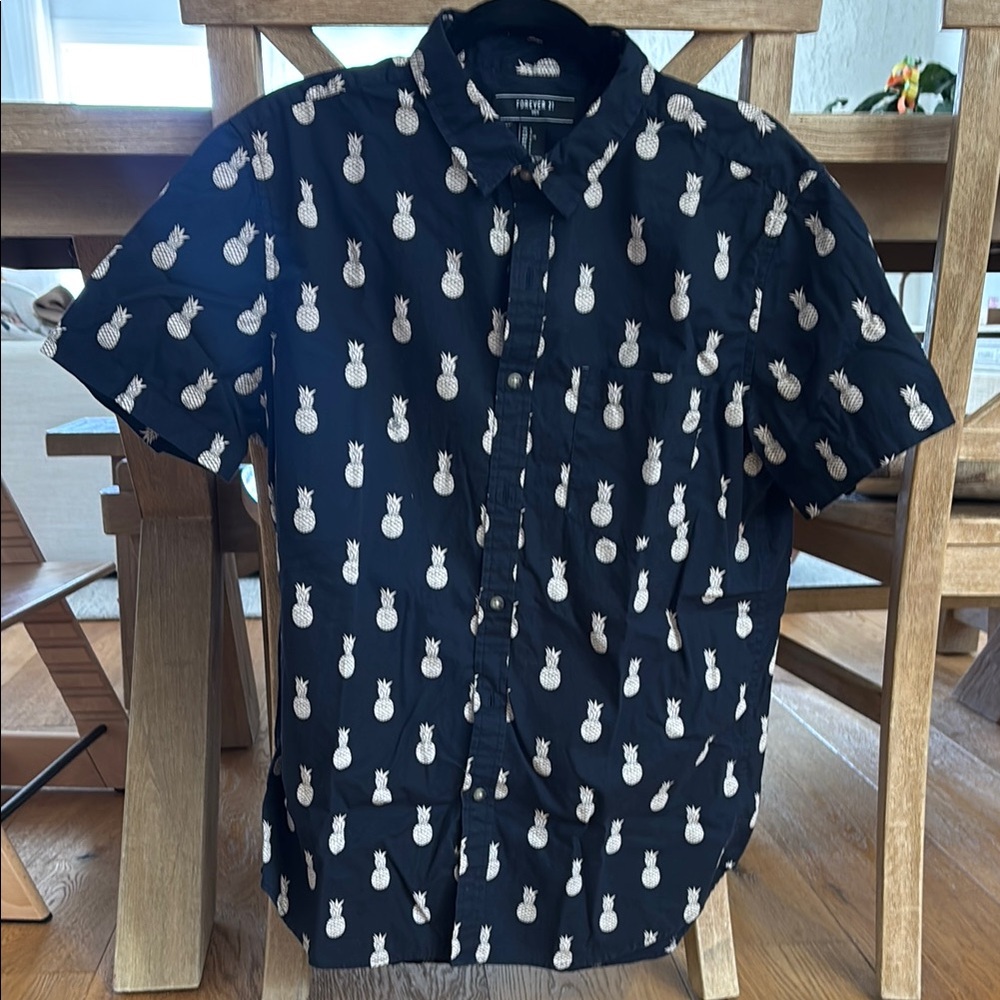 Navy Blue Pineapple Print Men's Shirt